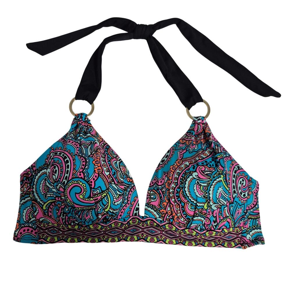 Liz Claiborne Paisley Bikini Halter Top Women's Size 8 Blue Pink Black - Picture 12 of 12